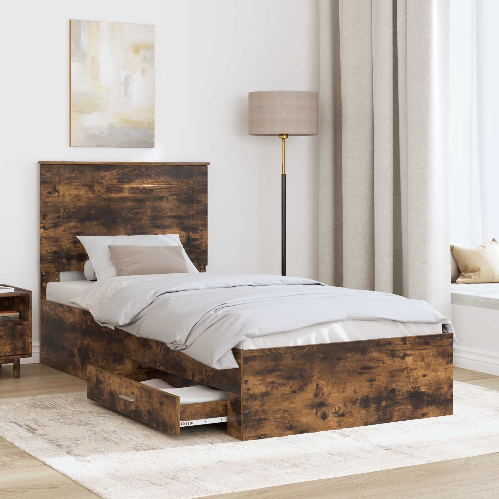 vidaXL Ramka łóżka Dąb wędzony 90 x 190 cm Materiał drewnopochodny