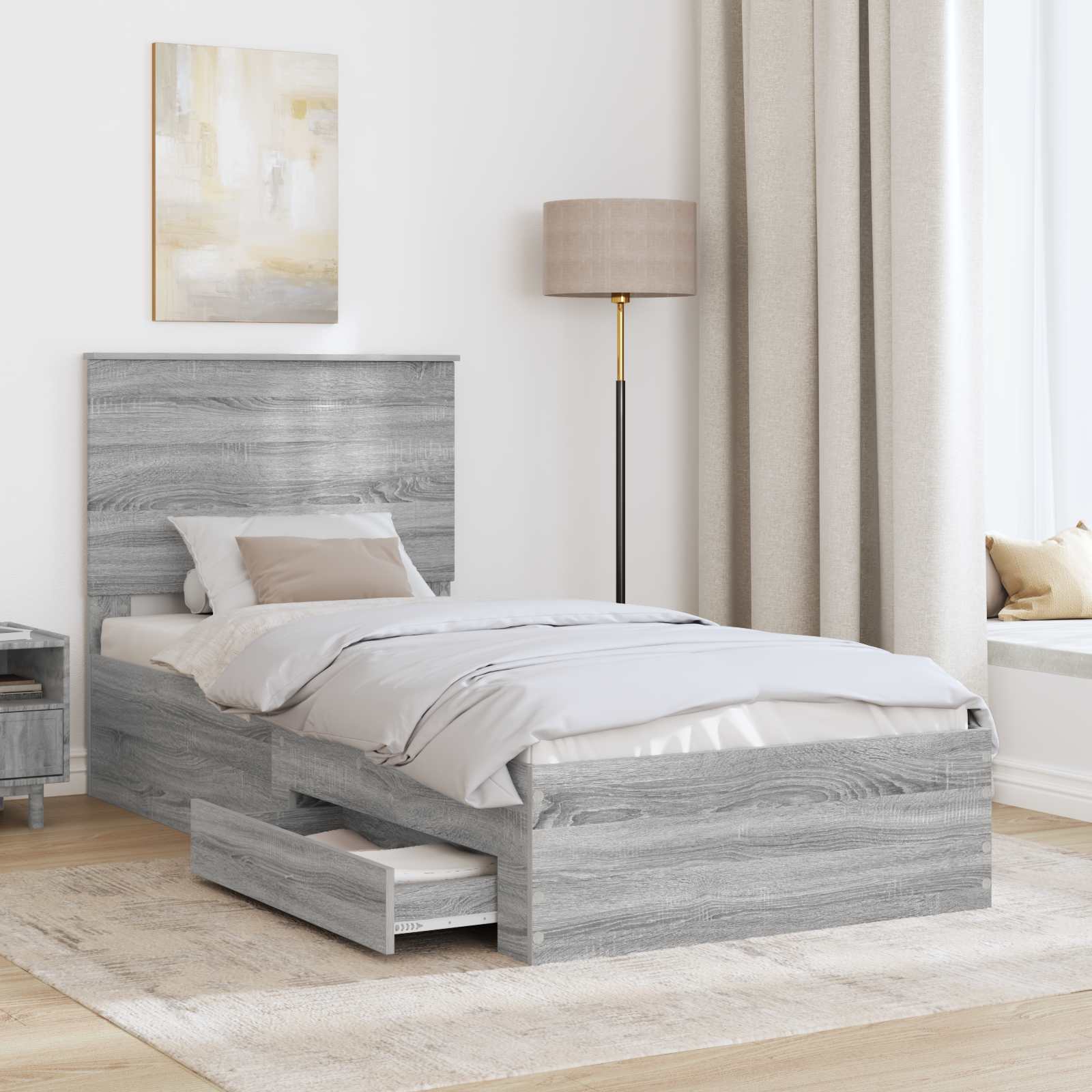vidaXL Ramka łóżka Szary Sonoma 90 x 190 cm Materiał drewnopochodny
