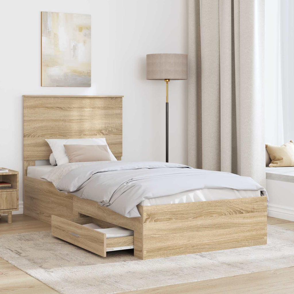 vidaXL Ramka łóżka Dąb Sonoma 90 x 200 cm Materiał drewnopochodny