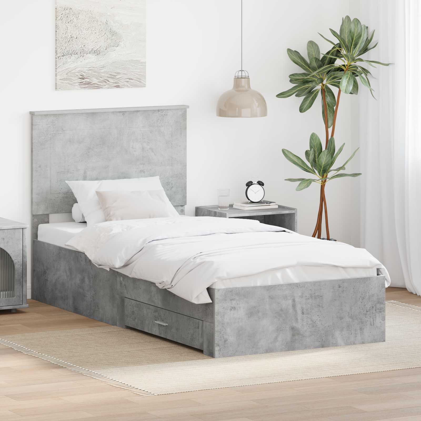 vidaXL Ramka łóżka Betonowy szary 90 x 200 cm Materiał drewnopochodny