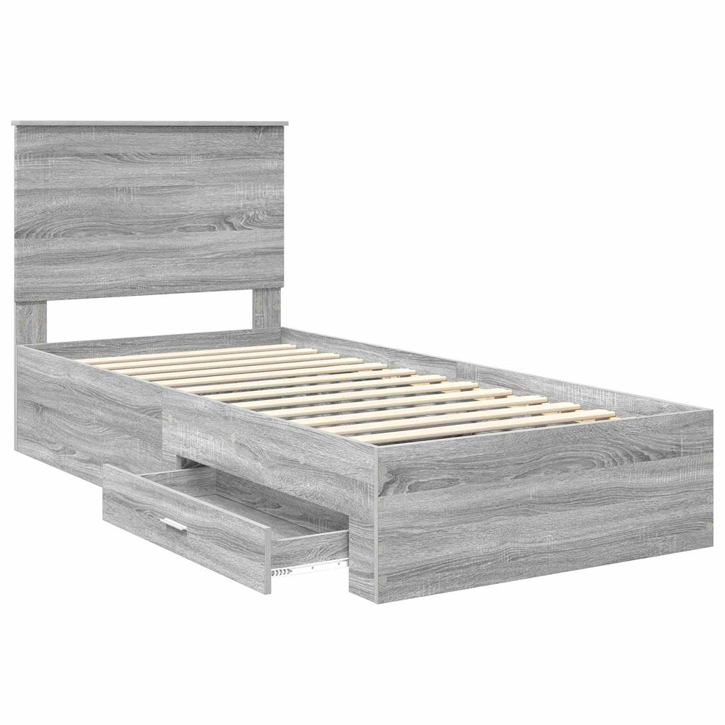 vidaXL Ramka łóżka Szary Sonoma 90 x 200 cm Materiał drewnopochodny