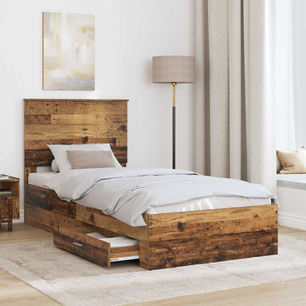 vidaXL Ramka łóżka Stare drewno 90 x 200 cm Materiał drewnopochodny