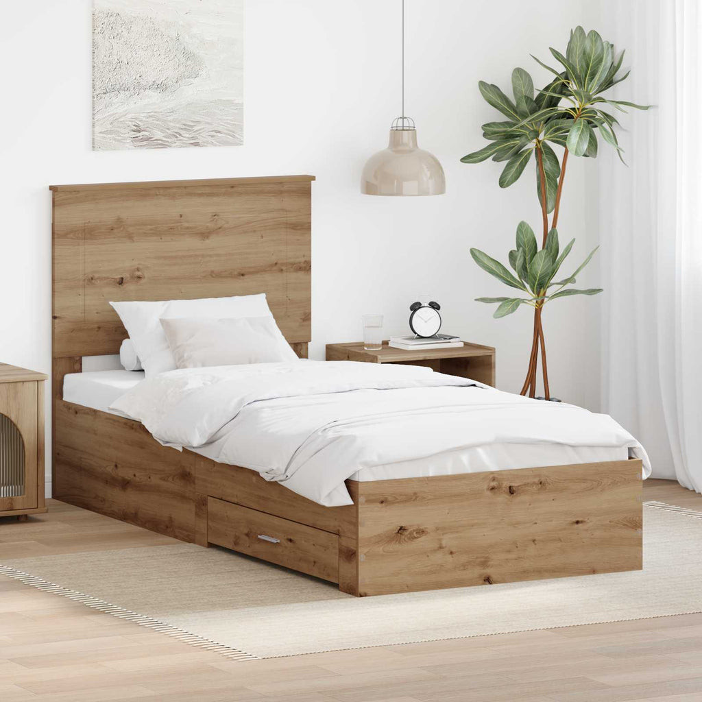 vidaXL Ramka łóżka Z zagłówkiem Dąb rzemieślniczy 90 x 200 cm