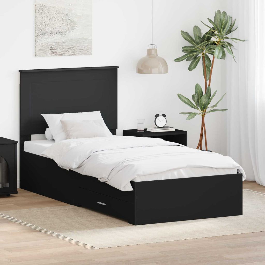 vidaXL Ramka łóżka Z zagłówkiem Czarny i Srebrny 75 x 190 cm