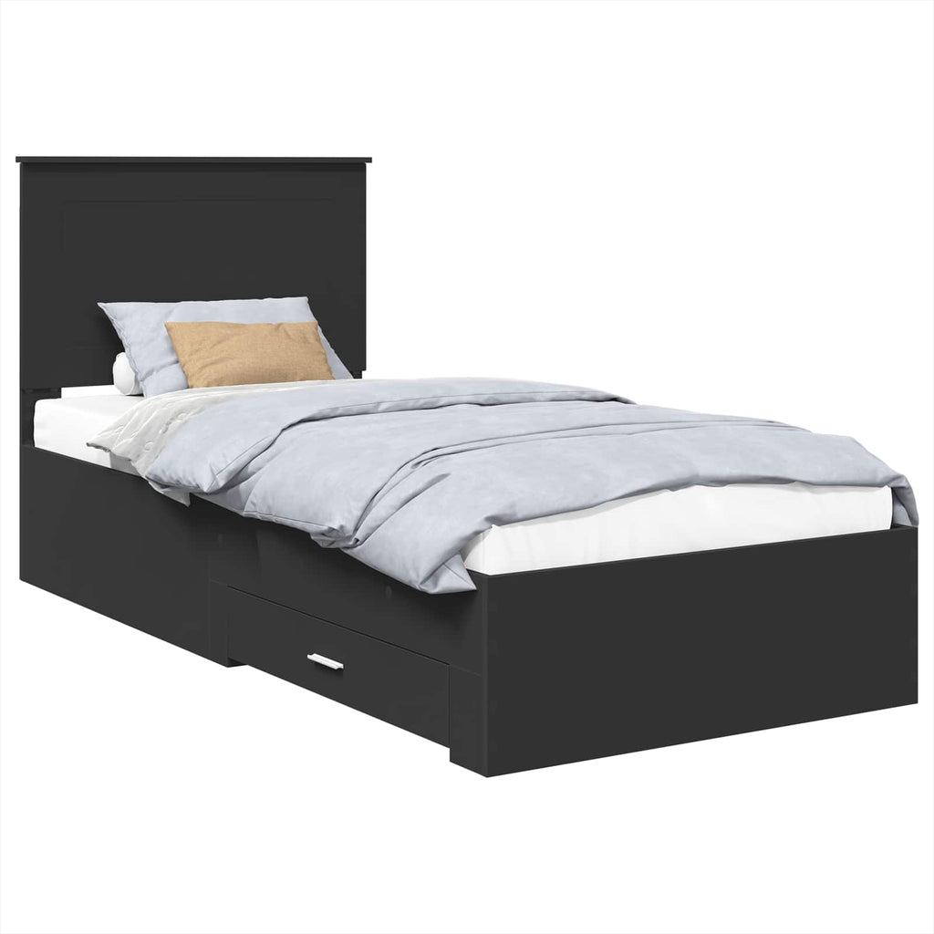 vidaXL Ramka łóżka Z zagłówkiem Czarny i Srebrny 75 x 190 cm