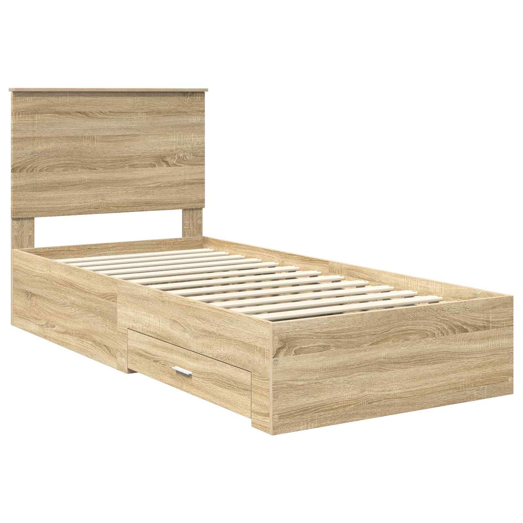 vidaXL Ramka łóżka Z zagłówkiem Sonoma dąb i srebro 75 x 190 cm