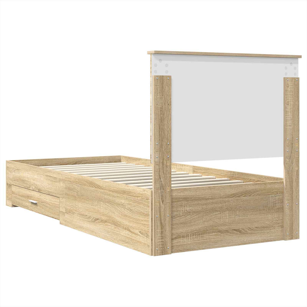 vidaXL Ramka łóżka Z zagłówkiem Sonoma dąb i srebro 75 x 190 cm