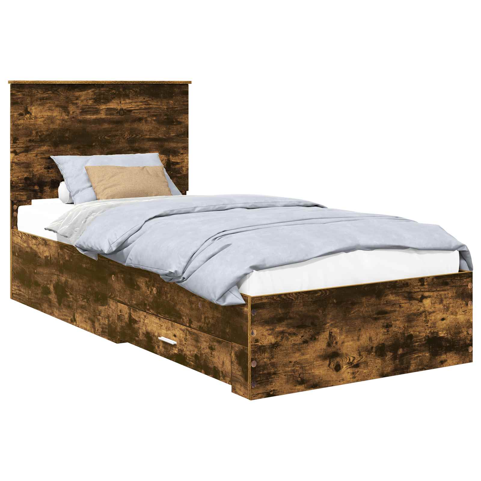 vidaXL Ramka łóżka Z zagłówkiem Wędzone dąb i srebro 75 x 190 cm