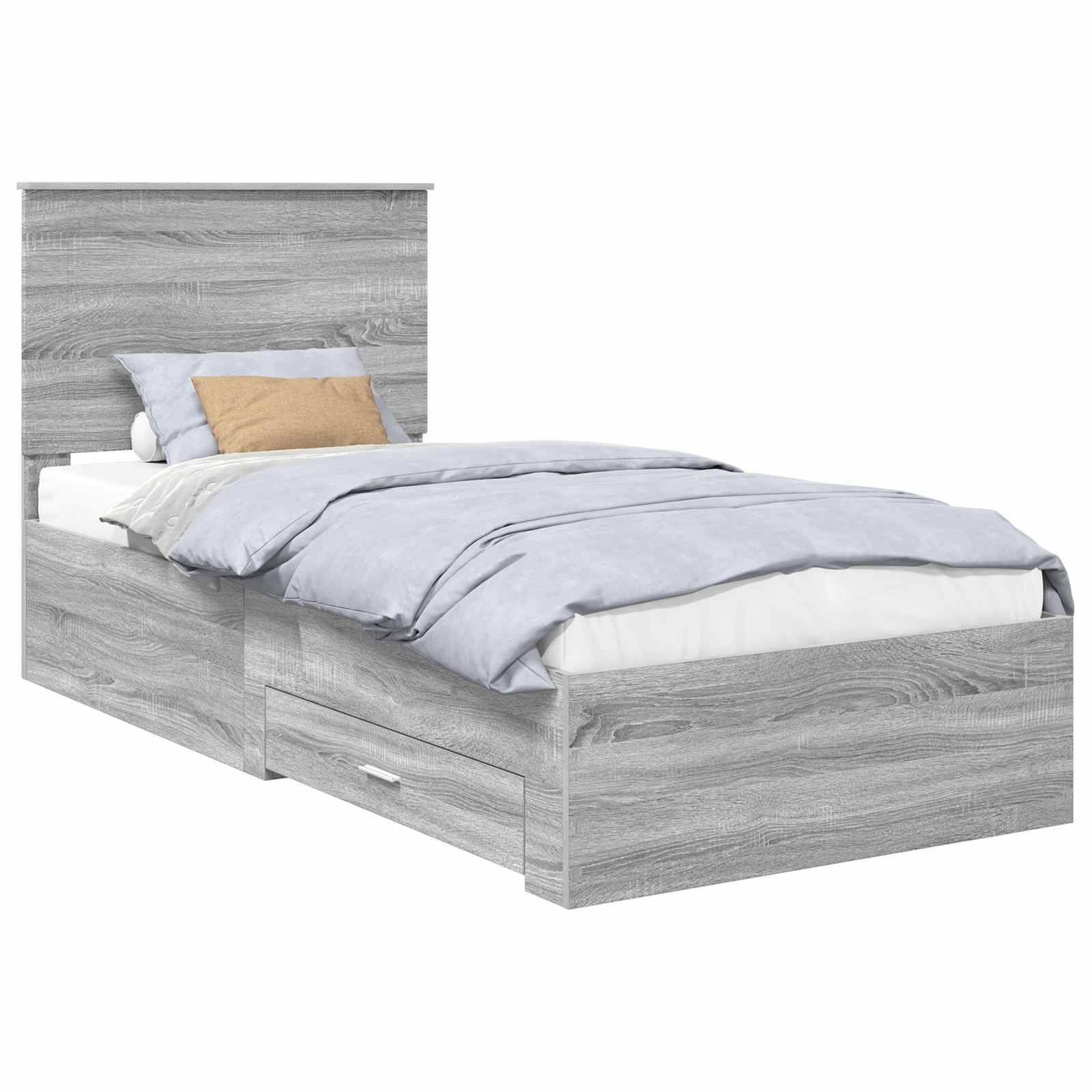 vidaXL Ramka łóżka Z zagłówkiem Szary Sonoma i srebro 75 x 190 cm