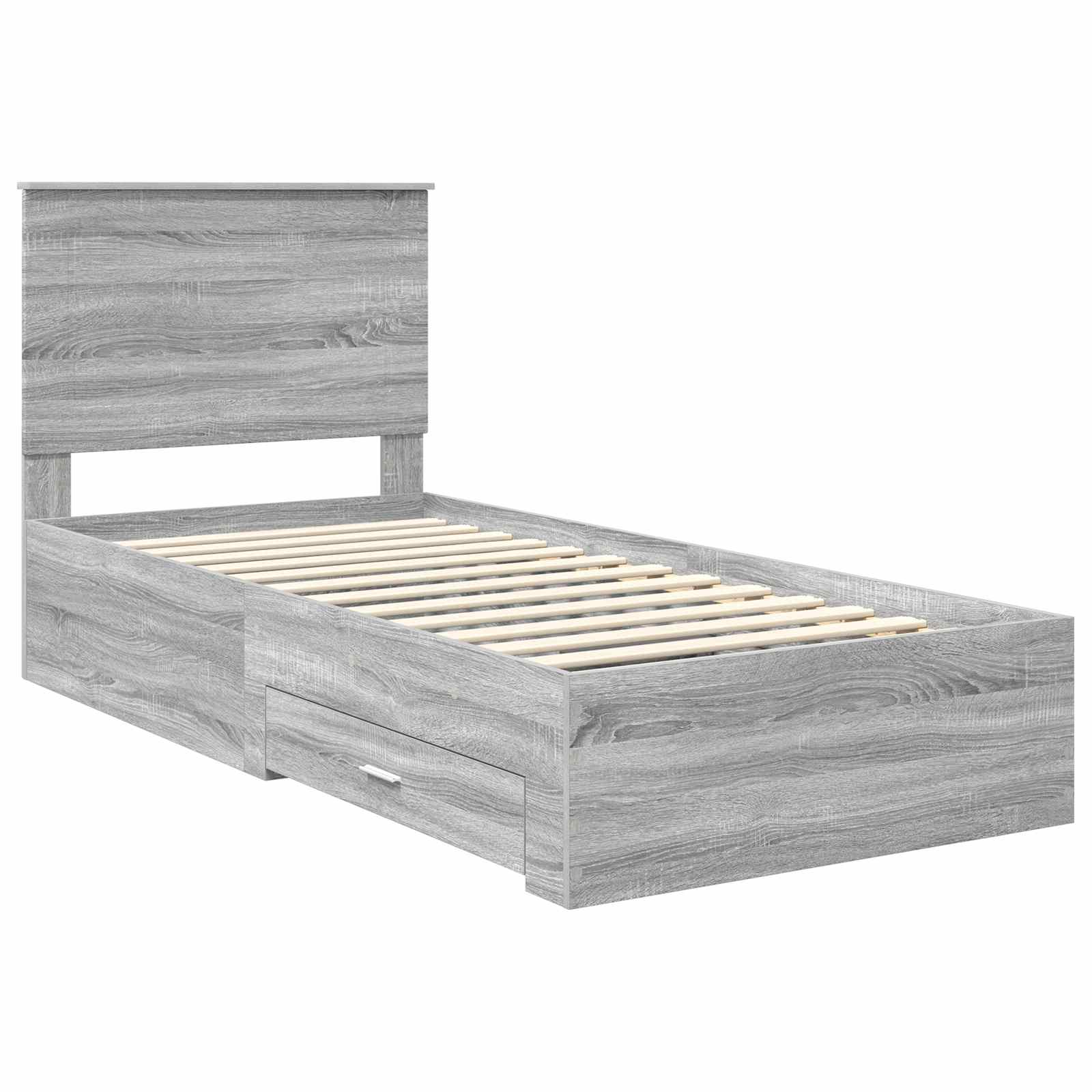 vidaXL Ramka łóżka Z zagłówkiem Szary Sonoma i srebro 75 x 190 cm