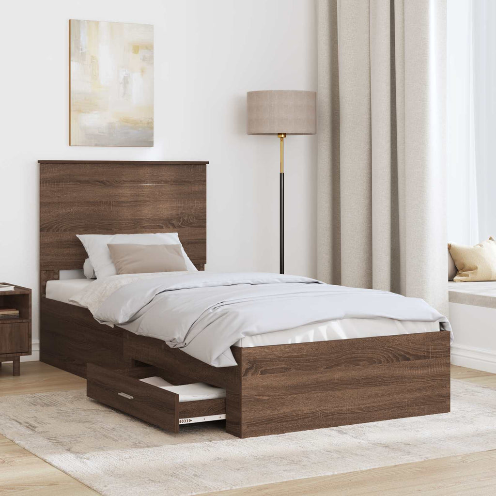 vidaXL Ramka łóżka Z zagłówkiem Brązowy dąb i srebro 75 x 190 cm