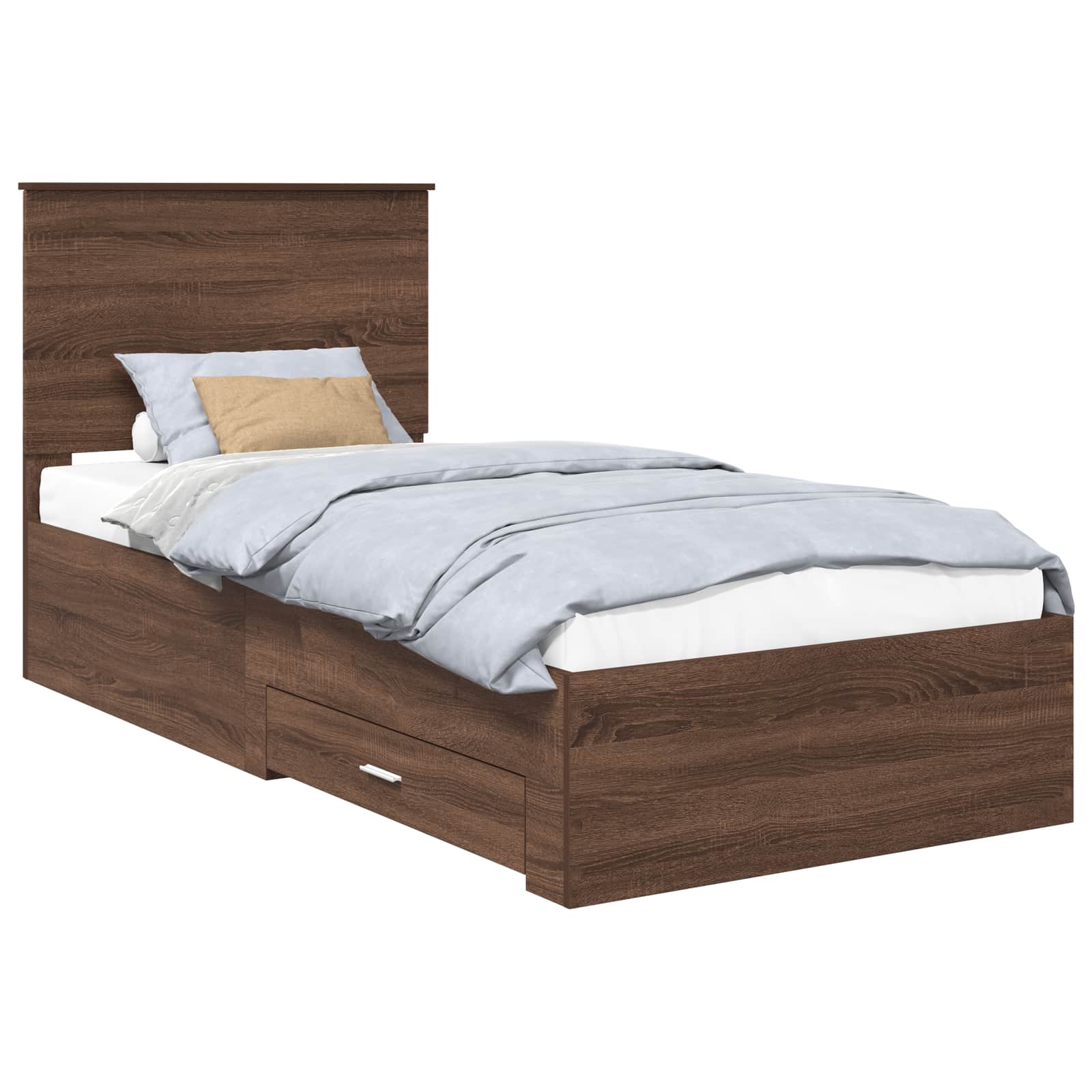 vidaXL Ramka łóżka Z zagłówkiem Brązowy dąb i srebro 75 x 190 cm