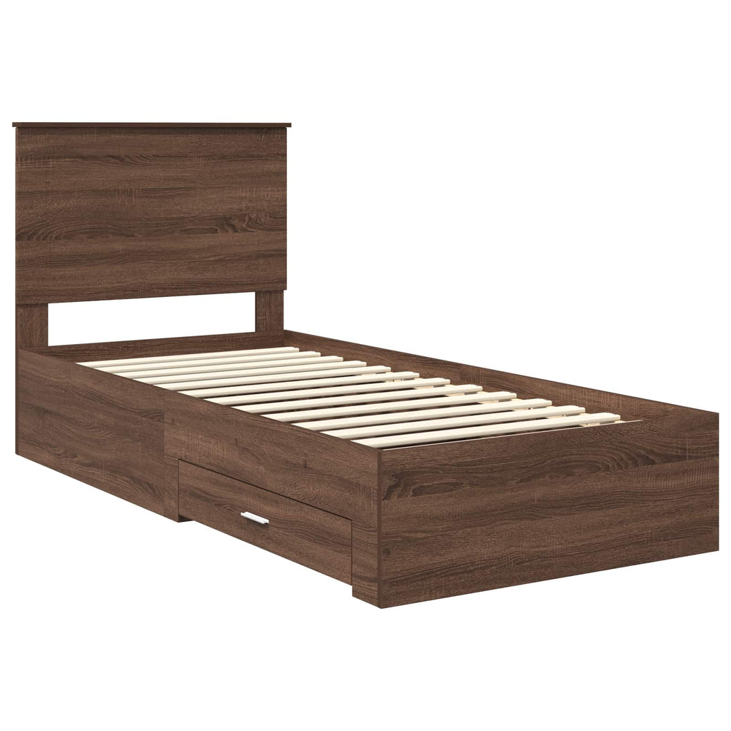 vidaXL Ramka łóżka Z zagłówkiem Brązowy dąb i srebro 75 x 190 cm