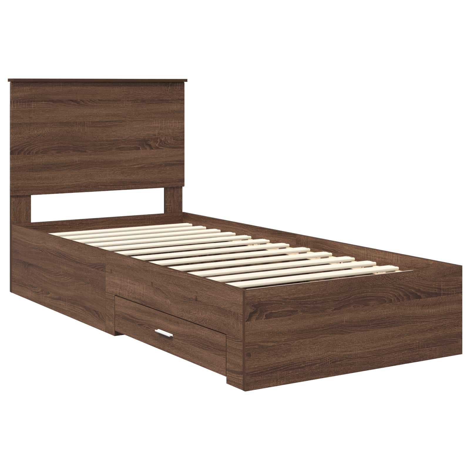 vidaXL Ramka łóżka Z zagłówkiem Brązowy dąb i srebro 75 x 190 cm