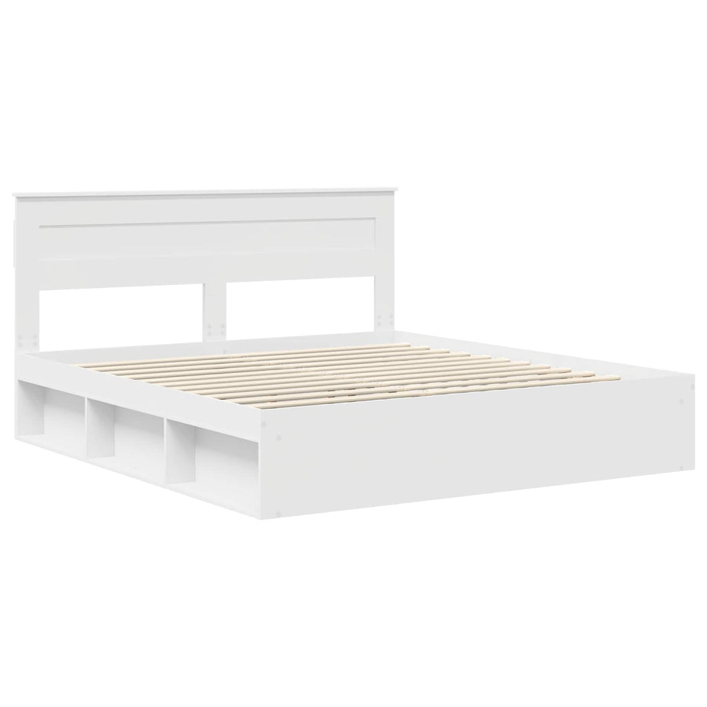 vidaXL Ramka łóżka Z zagłówkiem Biały 200 x 200 cm Lite drewno sosnowe