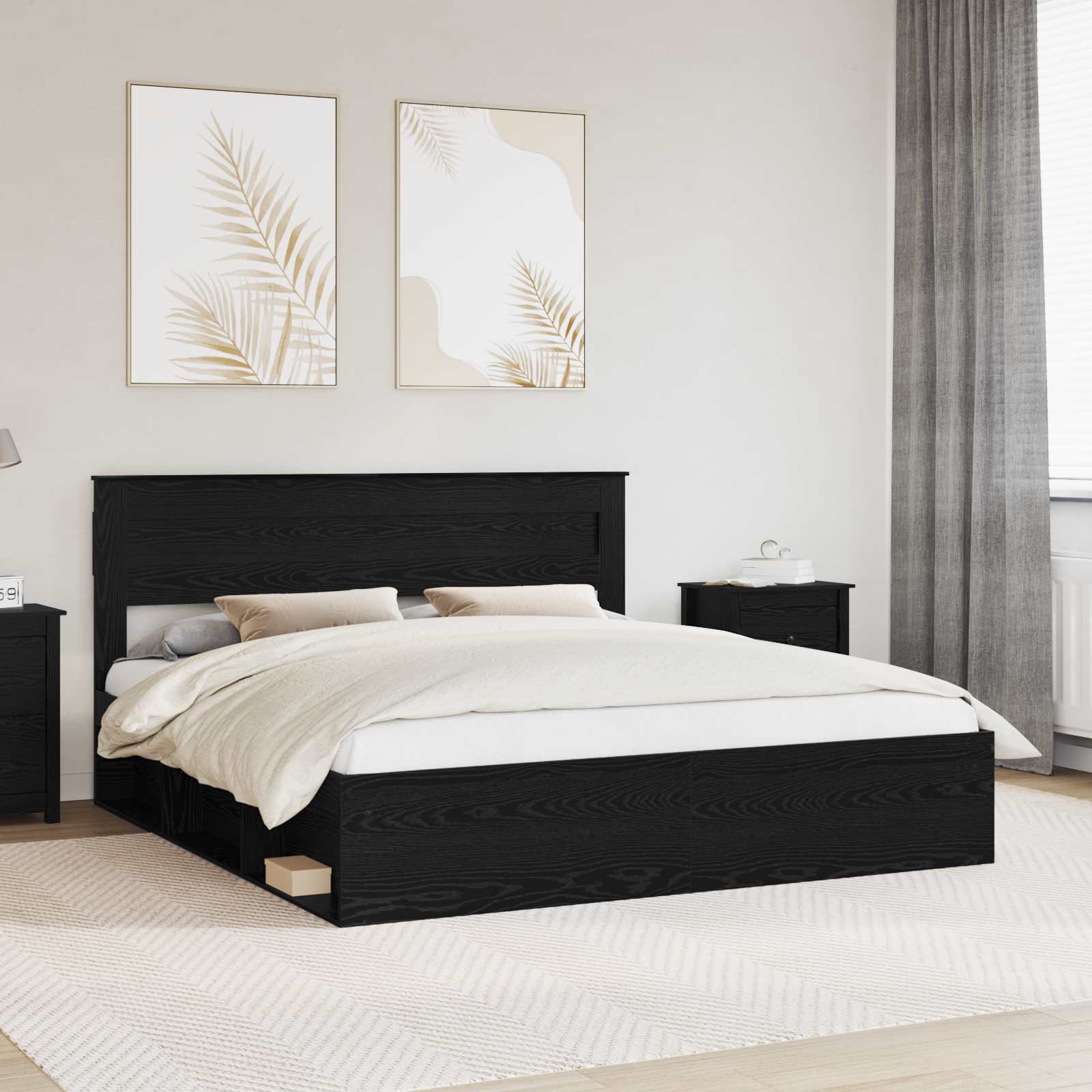 vidaXL Ramka łóżka Czarny 200 x 200 cm Lite drewno sosnowe