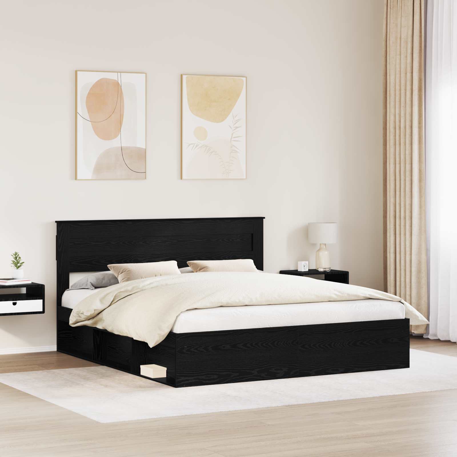 vidaXL Ramka łóżka Czarny 200 x 200 cm Lite drewno sosnowe