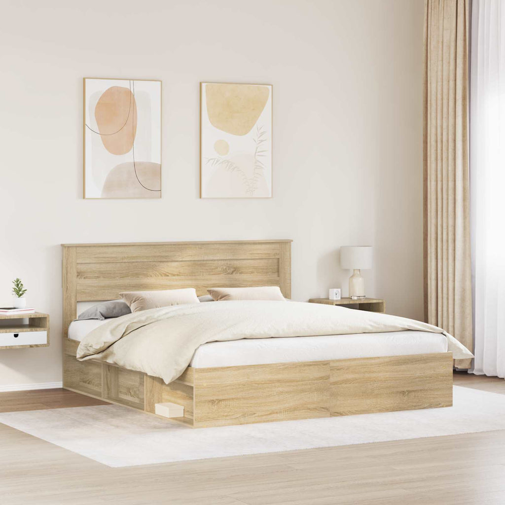 vidaXL Ramka łóżka Sonoma 200 x 200 cm Lite drewno sosnowe