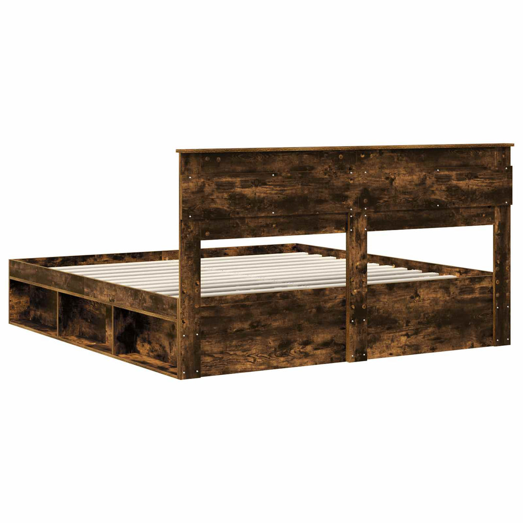 vidaXL Ramka łóżka Dąb wędzony 200 x 200 cm Lite drewno sosnowe