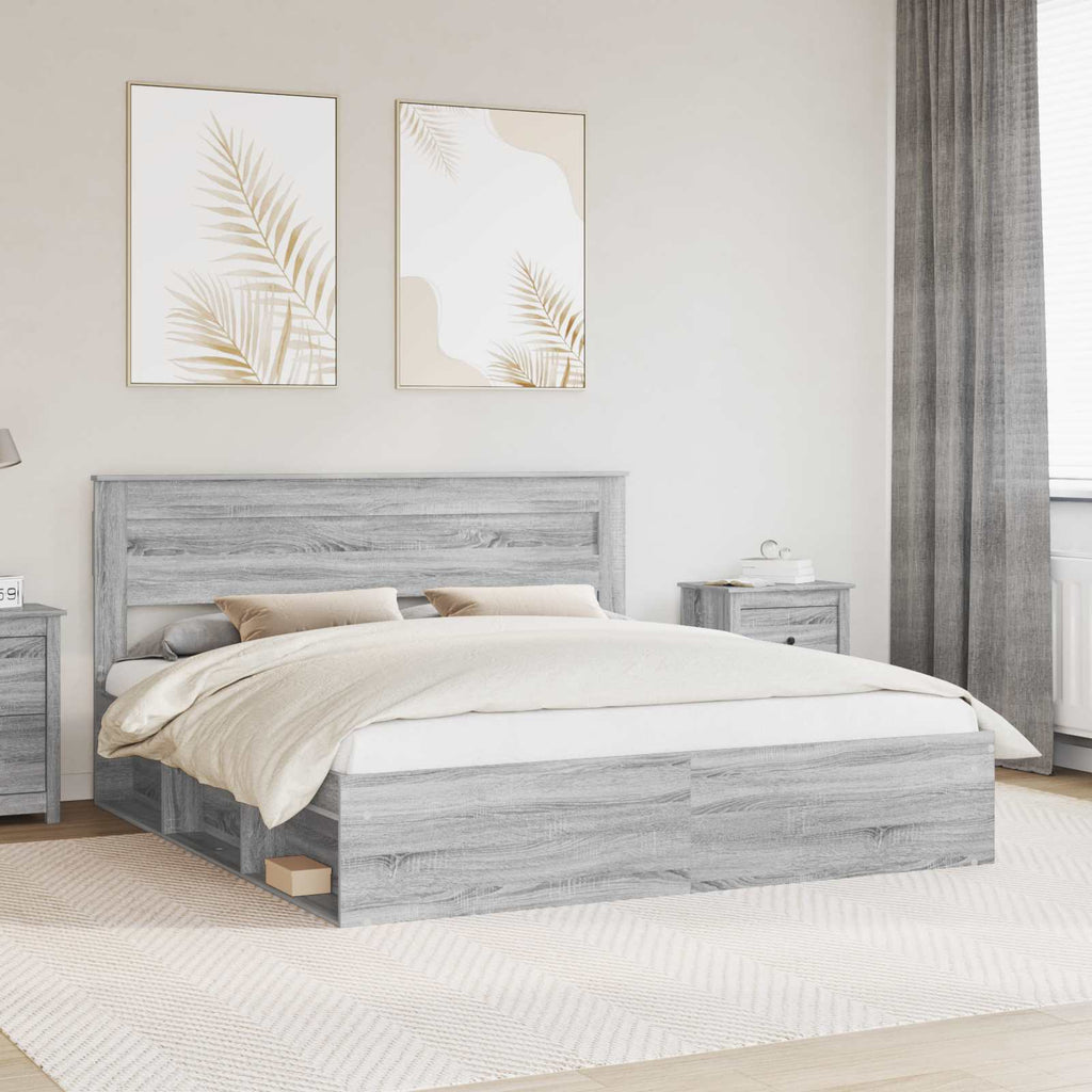 vidaXL Ramka łóżka Szary Sonoma 200 x 200 cm Lite drewno sosnowe