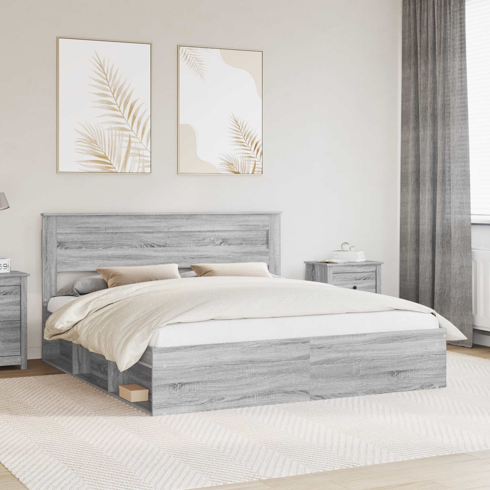 vidaXL Ramka łóżka Szary Sonoma 200 x 200 cm Lite drewno sosnowe