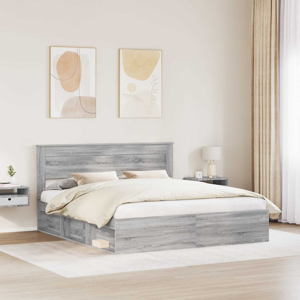 vidaXL Ramka łóżka Szary Sonoma 200 x 200 cm Lite drewno sosnowe