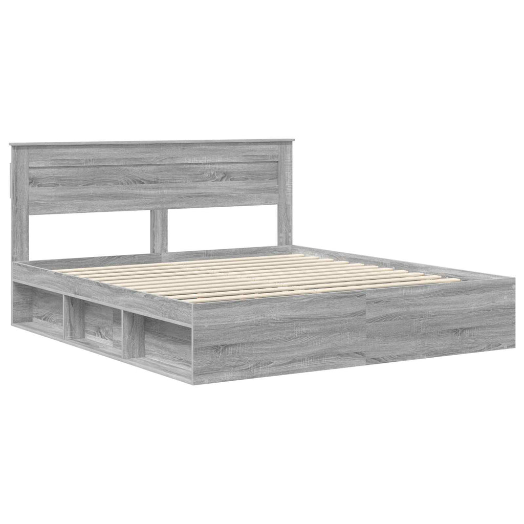 vidaXL Ramka łóżka Szary Sonoma 200 x 200 cm Lite drewno sosnowe
