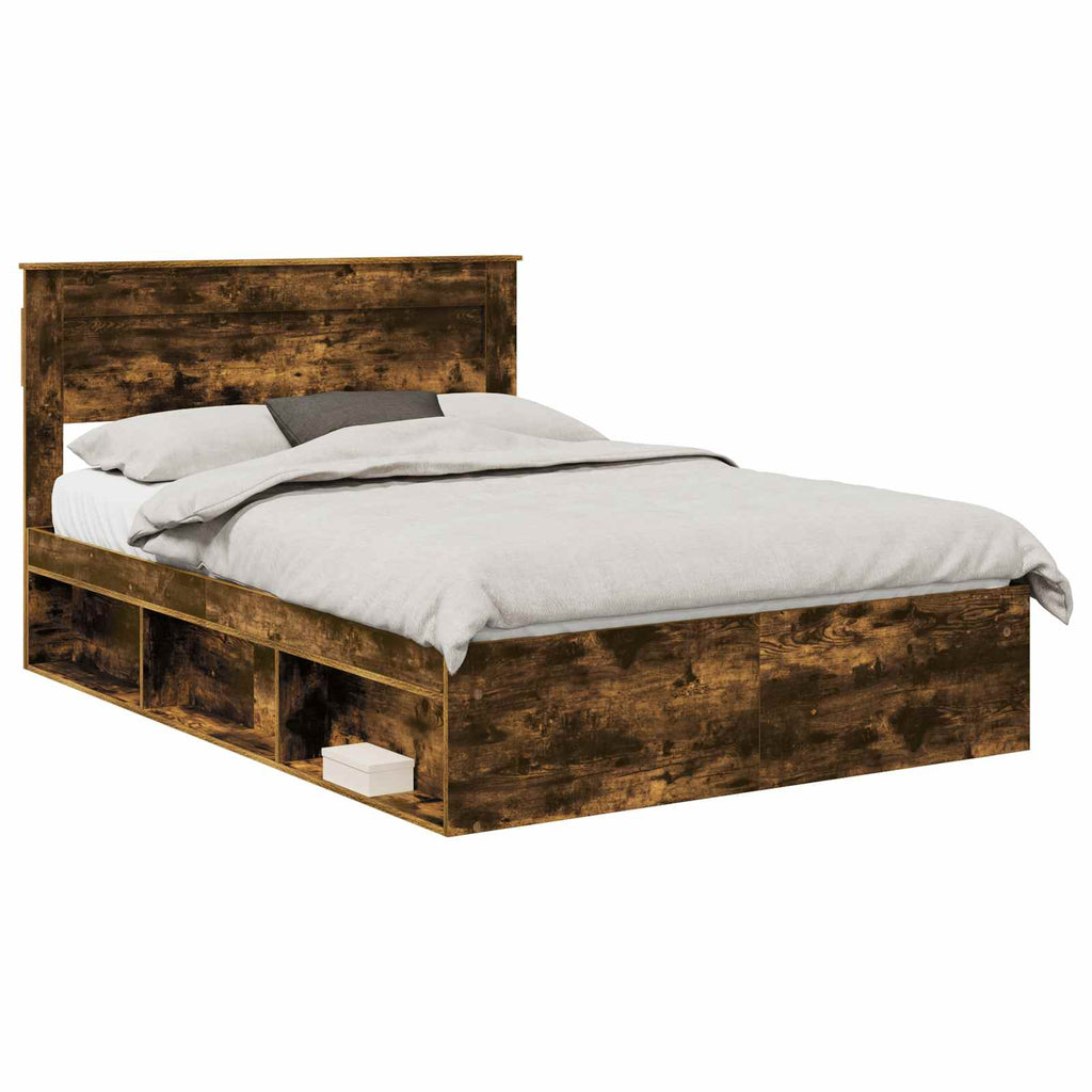 vidaXL Ramka łóżka Dąb wędzony 140 x 190 cm Lite drewno sosnowe