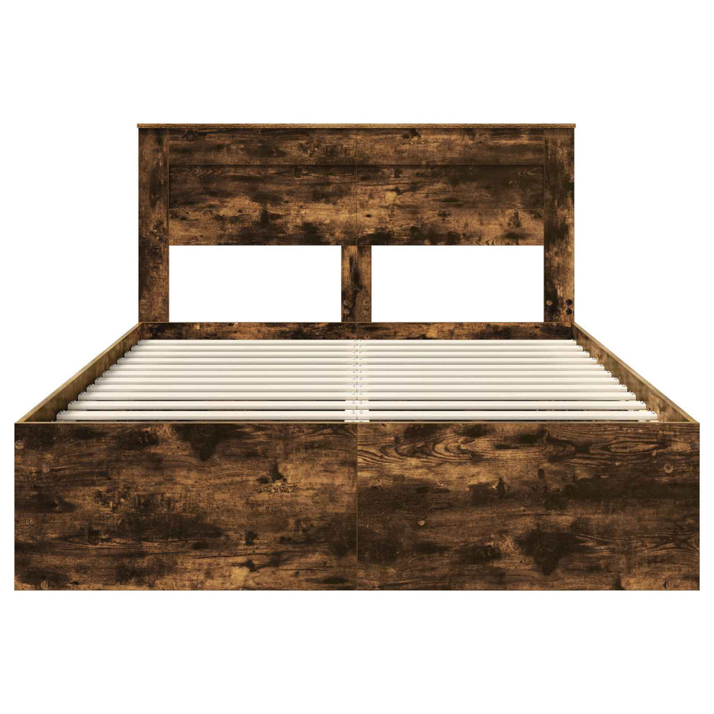 vidaXL Ramka łóżka Dąb wędzony 140 x 190 cm Lite drewno sosnowe
