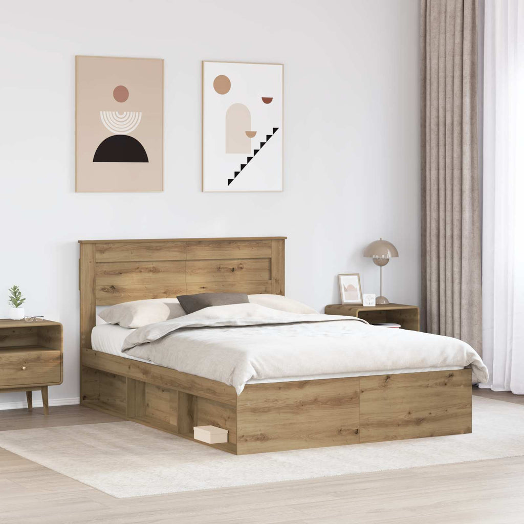 vidaXL Ramka łóżka Dąb rzemieślniczy 140 x 190 cm Lite drewno sosnowe