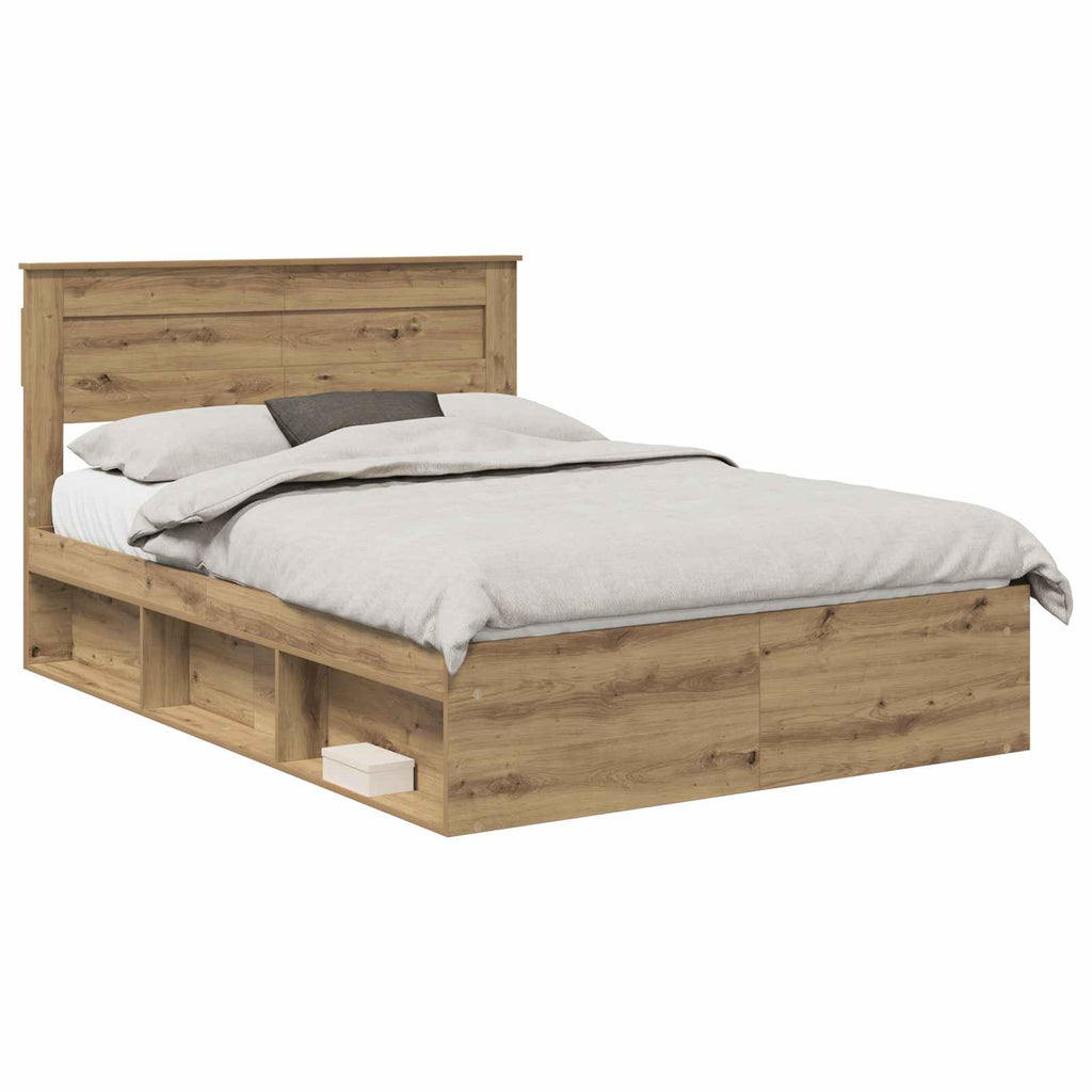 vidaXL Ramka łóżka Dąb rzemieślniczy 140 x 190 cm Lite drewno sosnowe