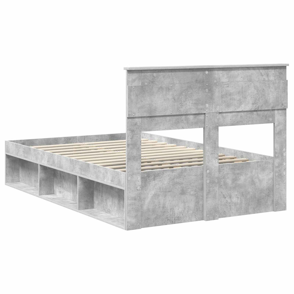 vidaXL Ramka łóżka Szary beton 135 x 190 cm Lite drewno sosnowe