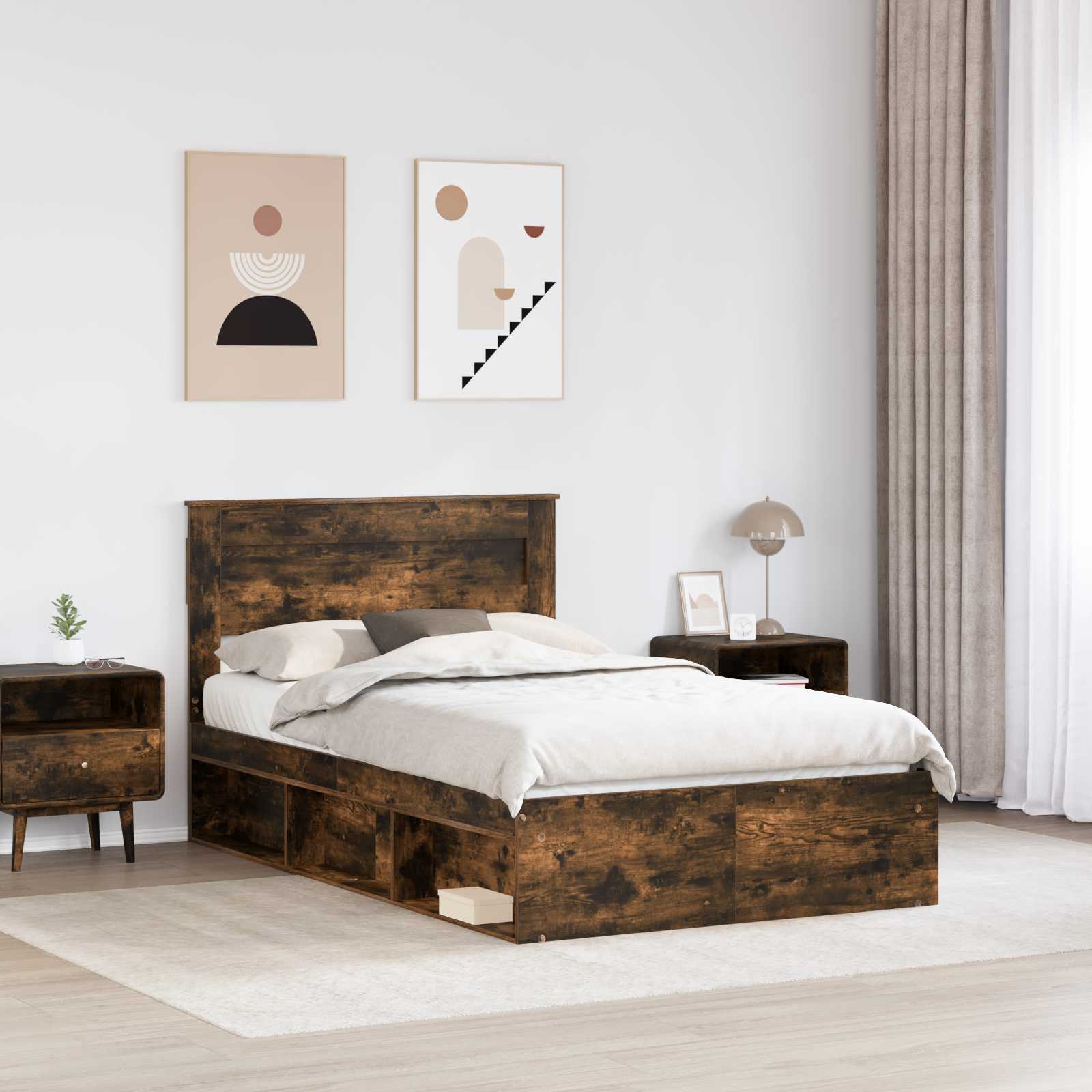 vidaXL Ramka łóżka Dąb wędzony 135 x 190 cm Lite drewno sosnowe