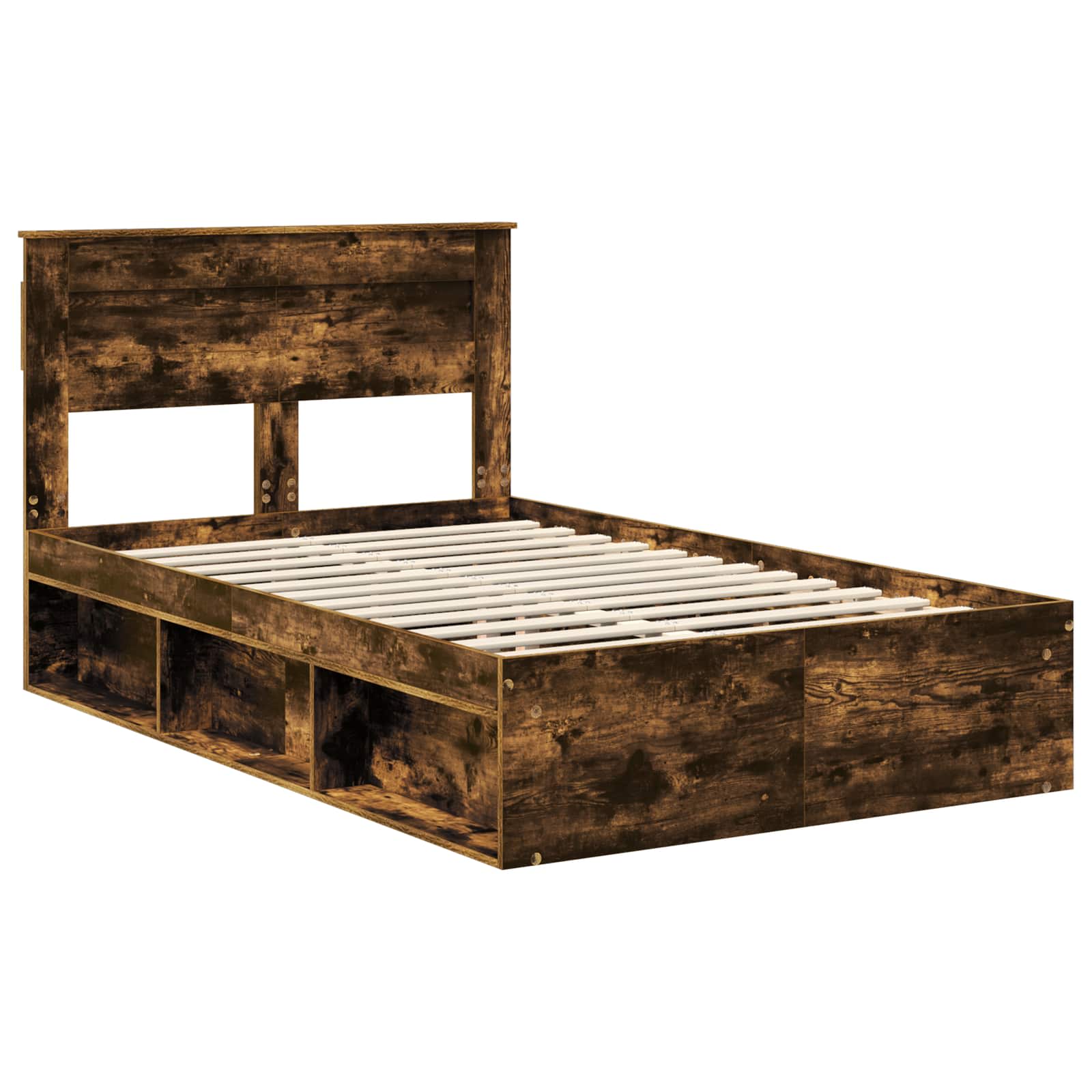 vidaXL Ramka łóżka Dąb wędzony 135 x 190 cm Lite drewno sosnowe