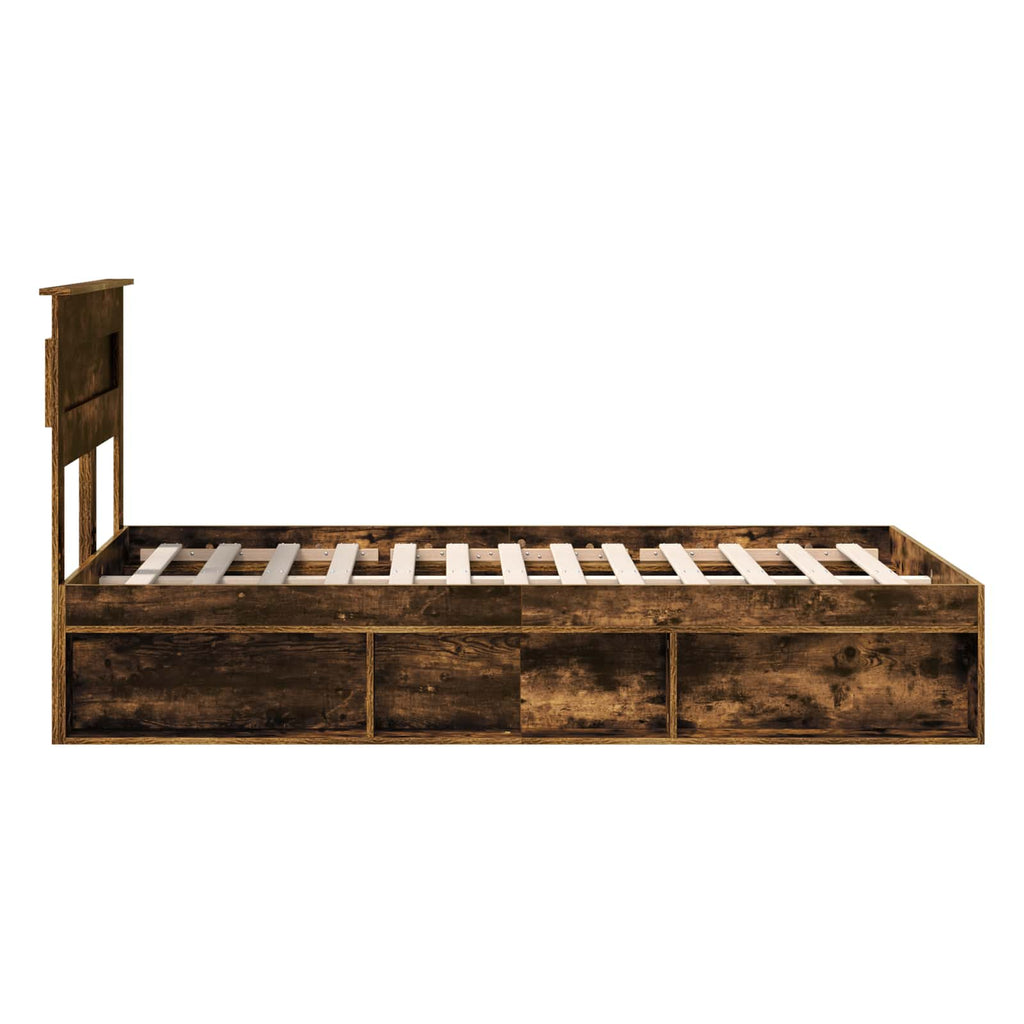 vidaXL Ramka łóżka Dąb wędzony 135 x 190 cm Lite drewno sosnowe