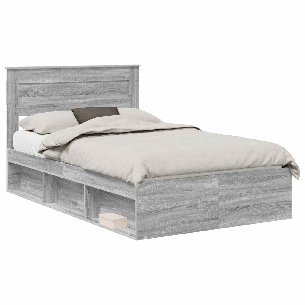 vidaXL Ramka łóżka Szary Sonoma 135 x 190 cm Lite drewno sosnowe