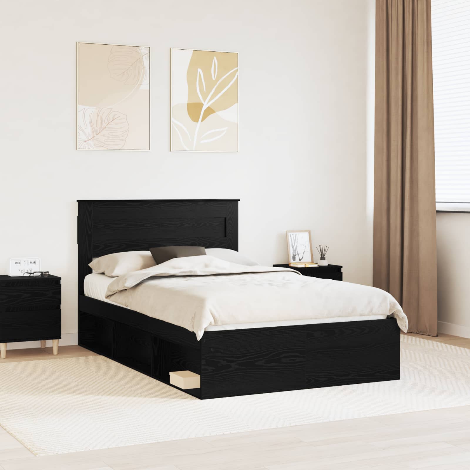 vidaXL Ramka łóżka Czarny 120 x 190 cm Lite drewno sosnowe