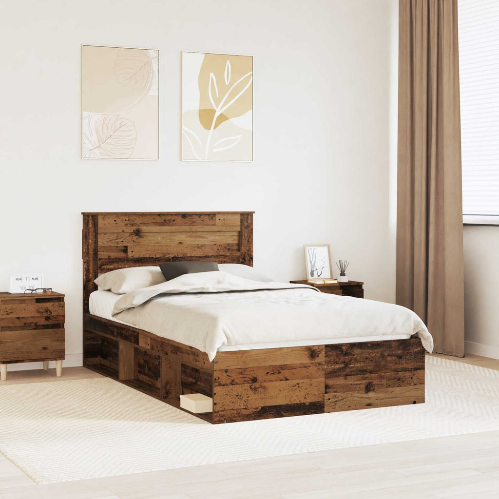 vidaXL Ramka łóżka Stare drewno 120 x 190 cm Lite drewno sosnowe