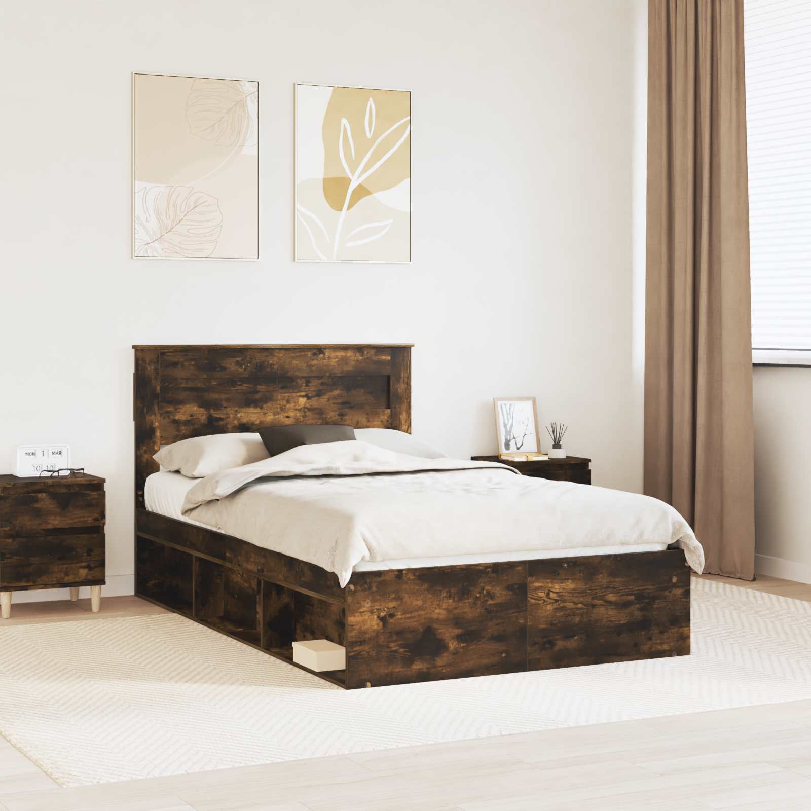 vidaXL Ramka łóżka Dąb wędzony 120 x 200 cm Lite drewno sosnowe