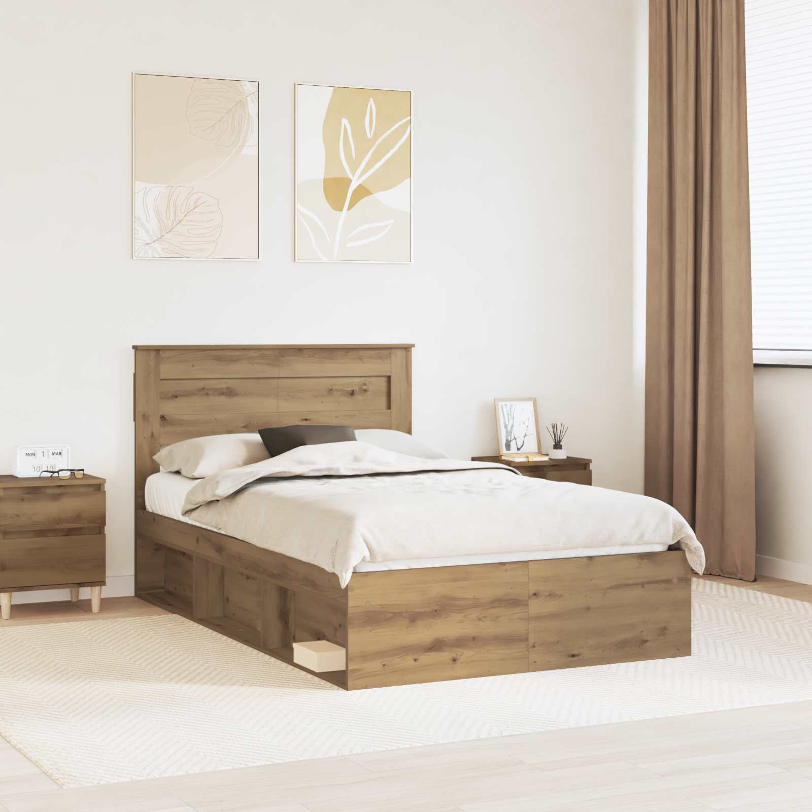 vidaXL Ramka łóżka Dąb rzemieślniczy 120 x 200 cm Lite drewno sosnowe