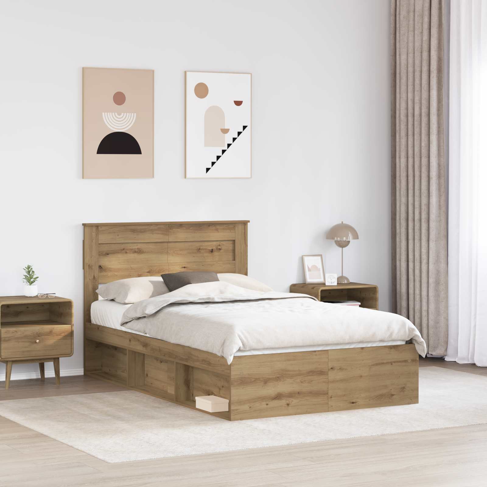 vidaXL Ramka łóżka Dąb rzemieślniczy 120 x 200 cm Lite drewno sosnowe