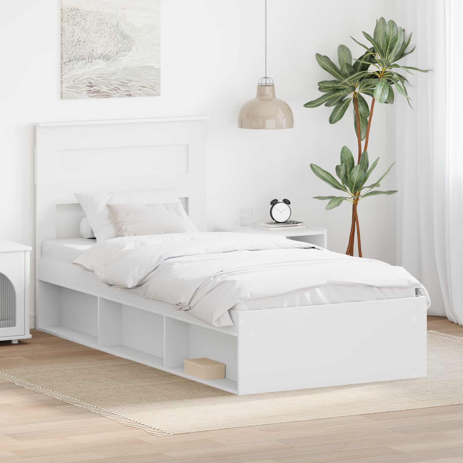 vidaXL Ramka łóżka Z zagłówkiem Biały 100 x 200 cm Lite drewno sosnowe