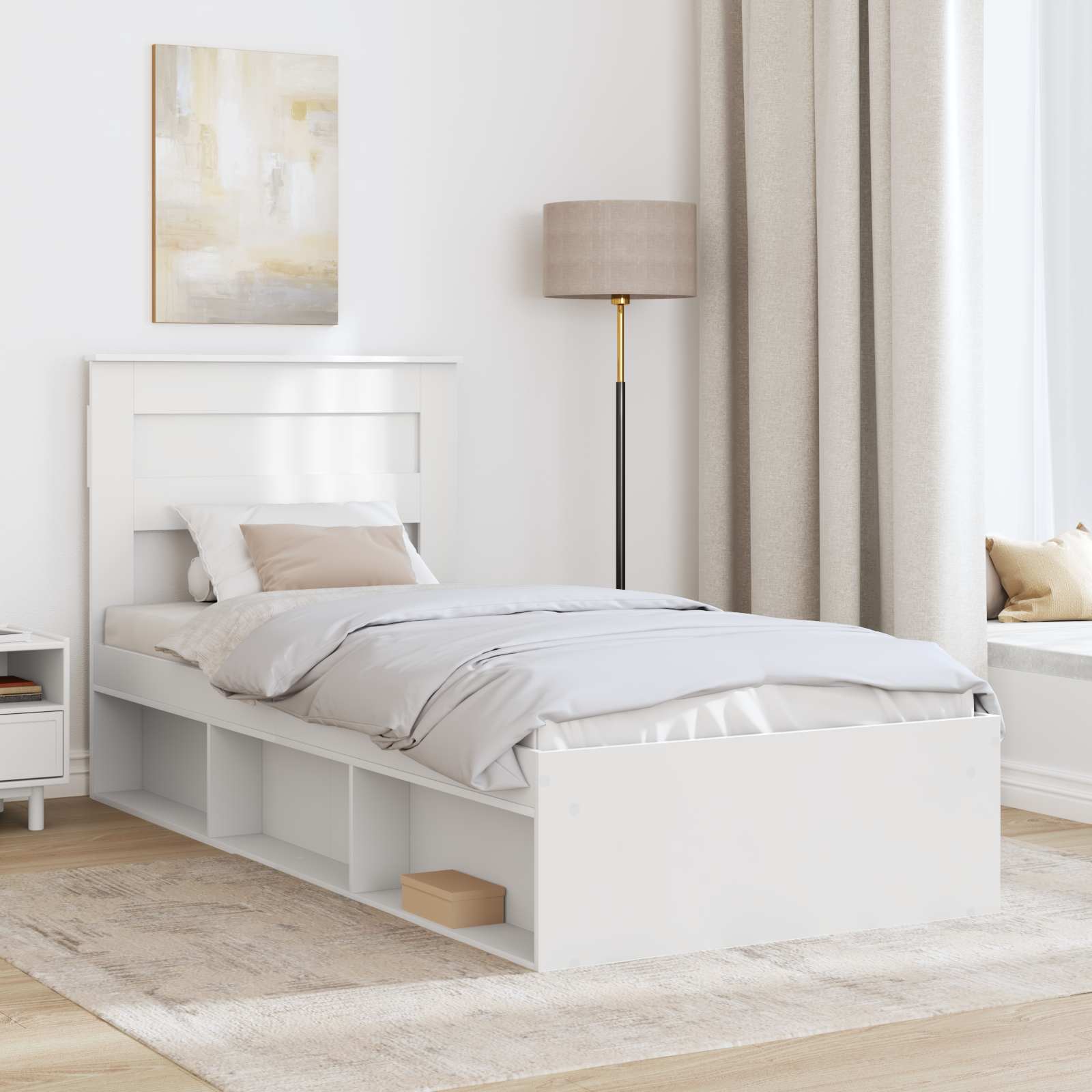 vidaXL Ramka łóżka Z zagłówkiem Biały 100 x 200 cm Lite drewno sosnowe