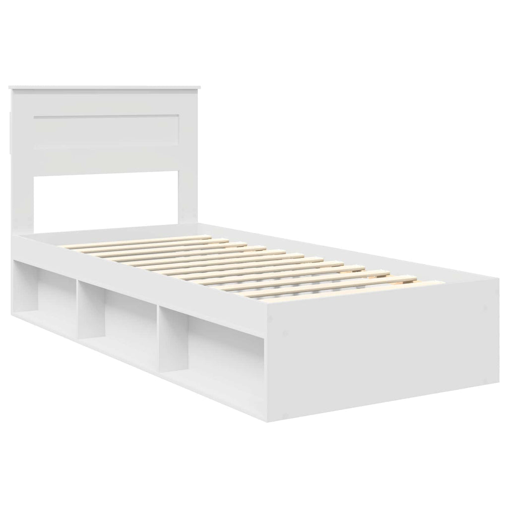 vidaXL Ramka łóżka Z zagłówkiem Biały 100 x 200 cm Lite drewno sosnowe