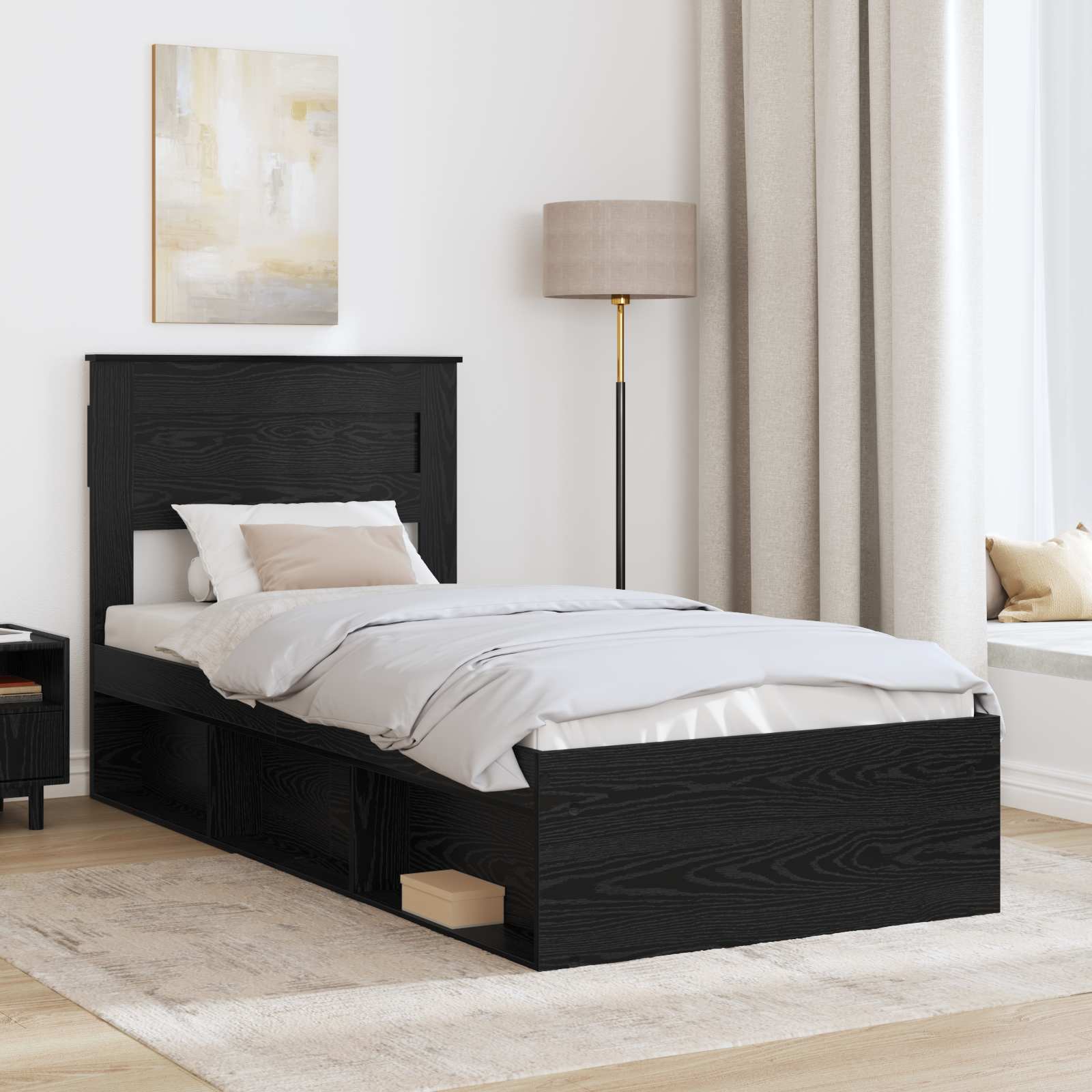 vidaXL Ramka łóżka Czarny 100 x 200 cm Lite drewno sosnowe