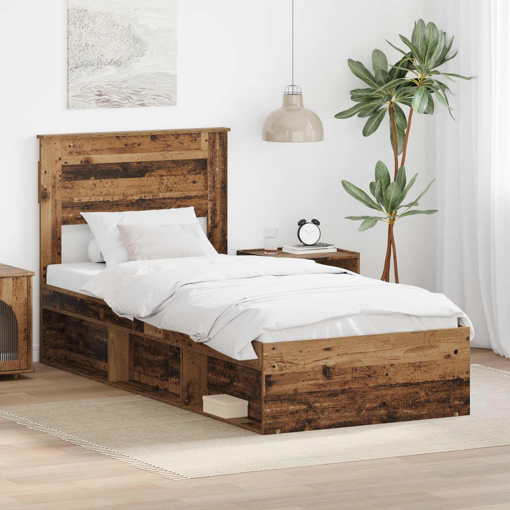 vidaXL Ramka łóżka Stare drewno 100 x 200 cm Lite drewno sosnowe
