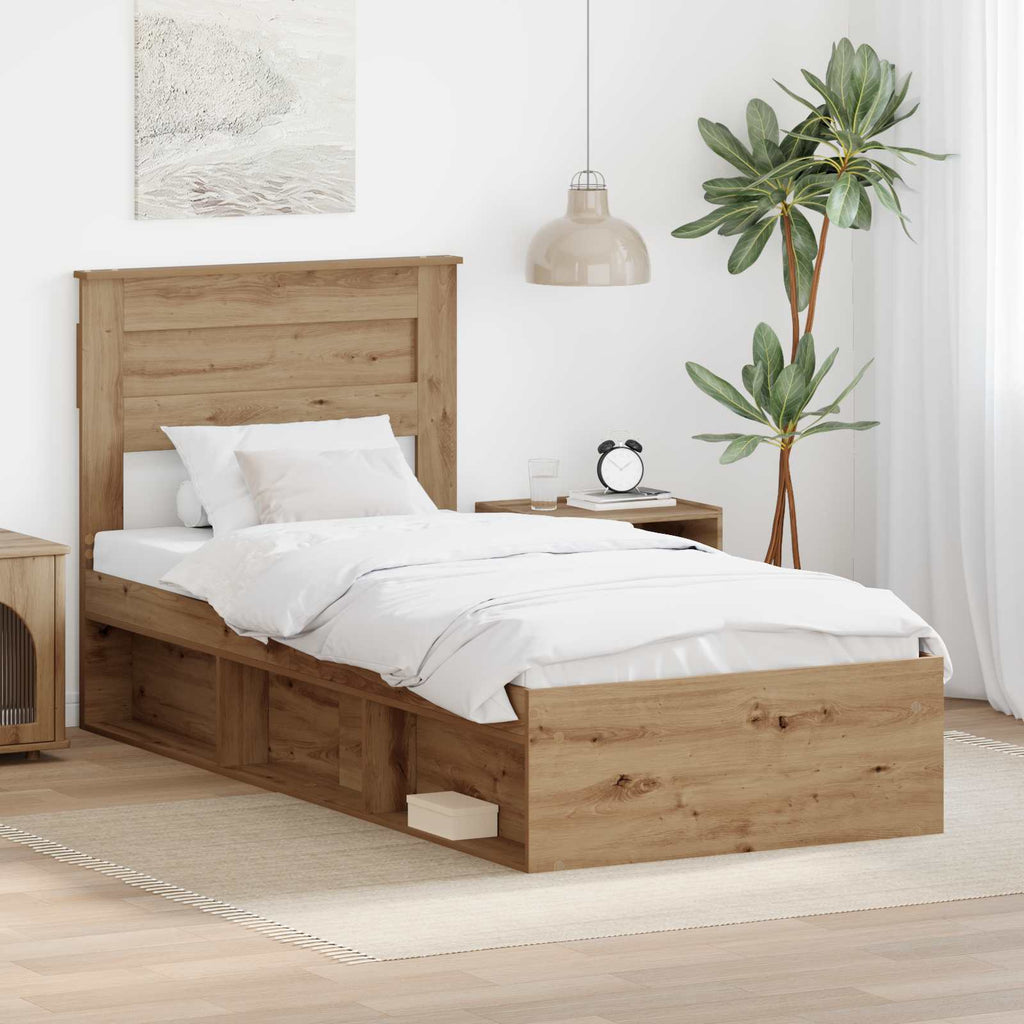 vidaXL Ramka łóżka Dąb rzemieślniczy 100 x 200 cm Lite drewno sosnowe