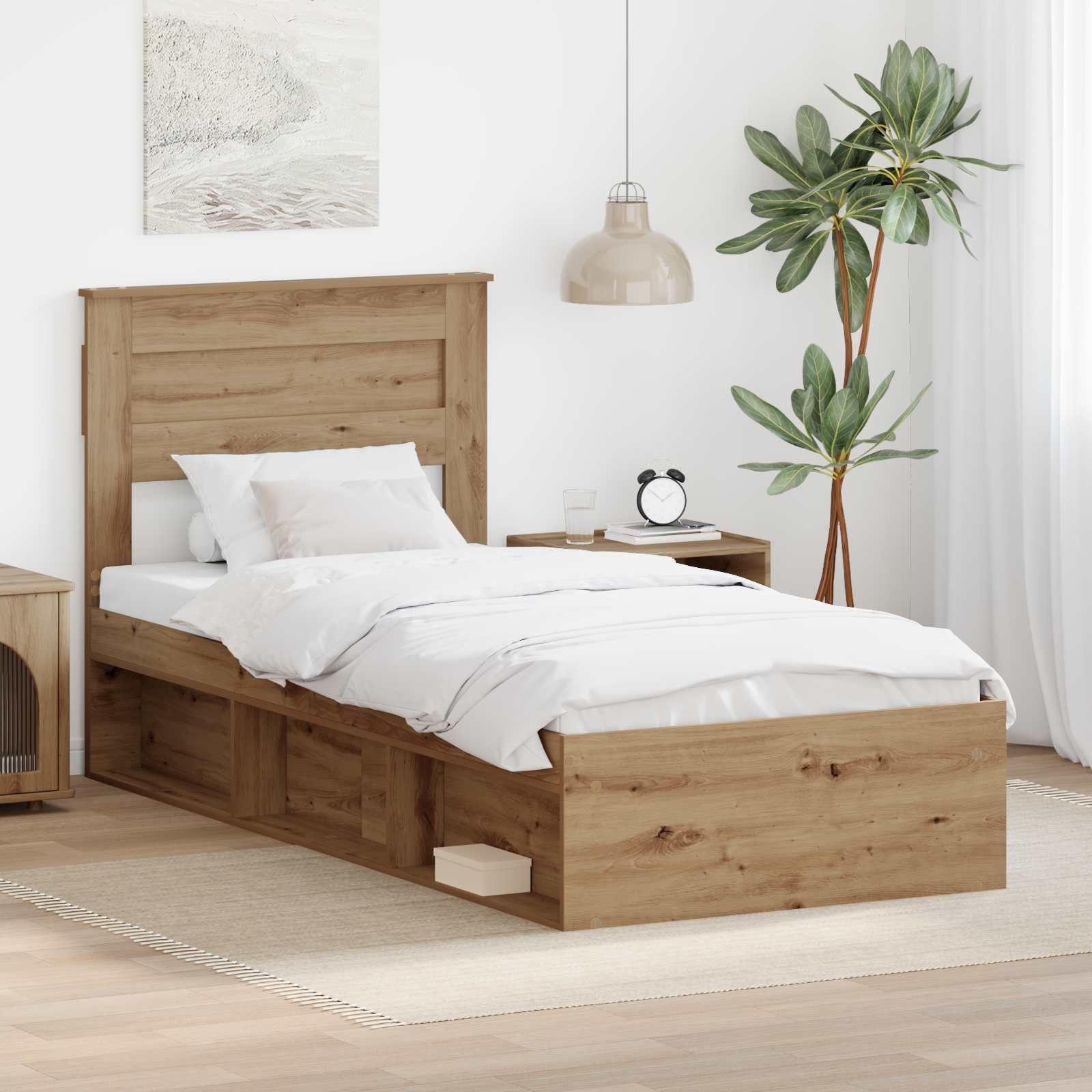 vidaXL Ramka łóżka Dąb rzemieślniczy 100 x 200 cm Lite drewno sosnowe