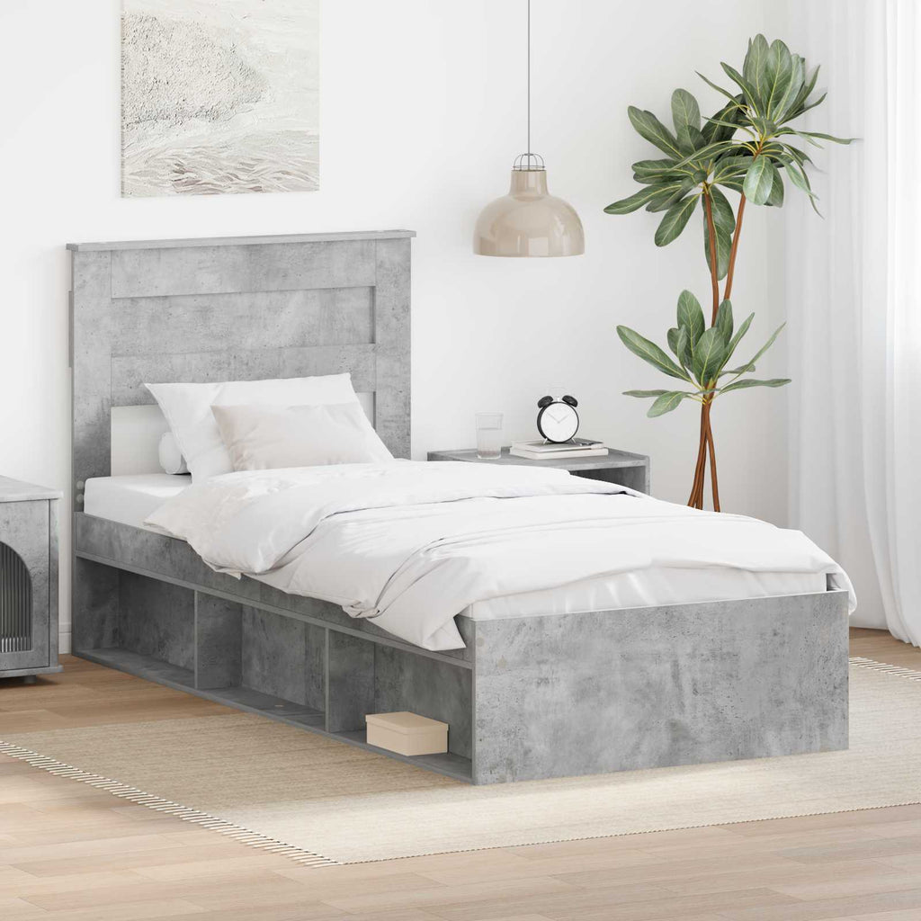 vidaXL Ramka łóżka Szary beton 90 x 190 cm Lite drewno sosnowe
