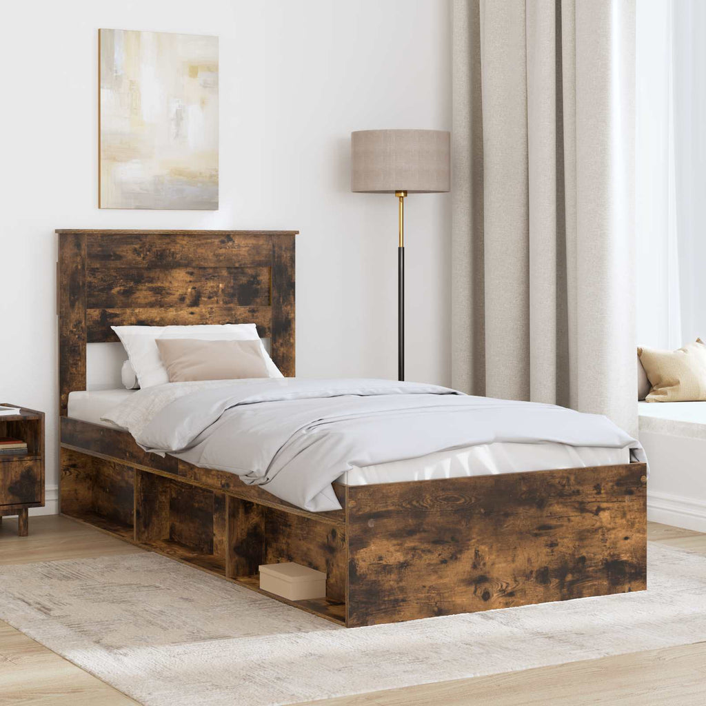 vidaXL Ramka łóżka Dąb wędzony 90 x 190 cm Lite drewno sosnowe